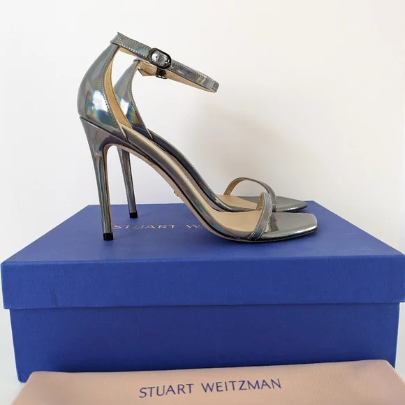 Stuart Weitzman Metallic Gunmetal NUDISTCURVE Sandal Size 10 - Picture 8 of 9
